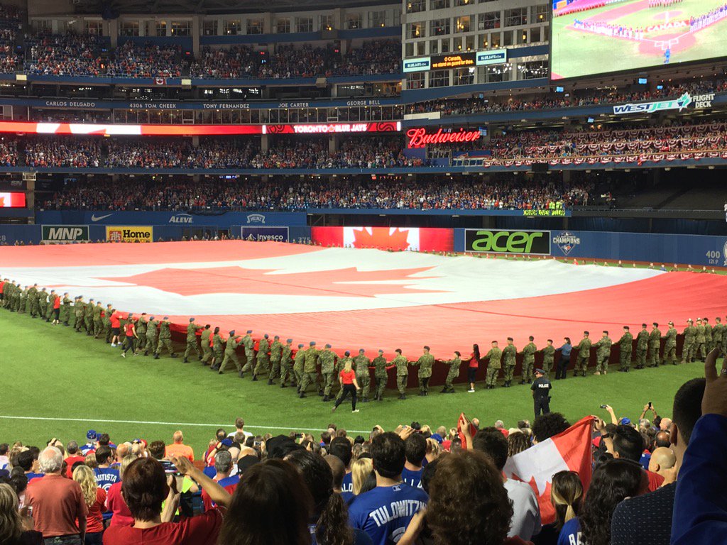 PresMcCormick's tweet image. Let go Blue Jays @BlueJays Our Nation's flag for our country's team !!! #OurMoment