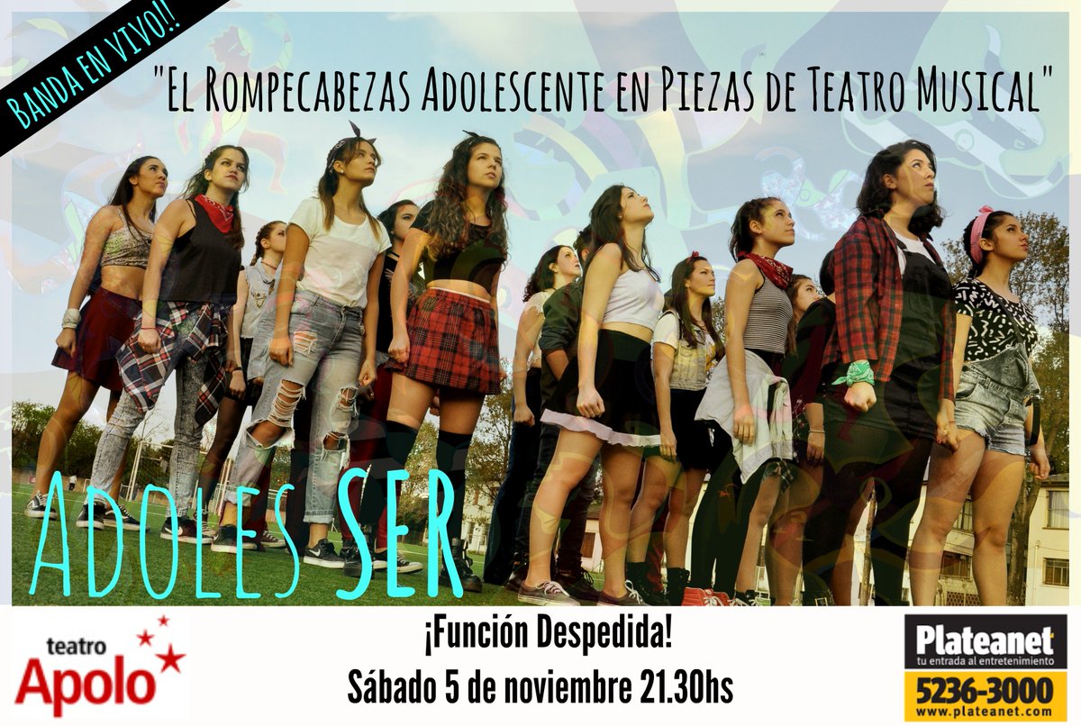 AdolesSERok's tweet photo. ¡Falta poco! - ¡No te lo pierdas! - ¡Será una fiesta!
Adoles SER se despide en @ApoloTeatro 
Entradas por @Plateanet https://t.co/oaeKYZIFIy