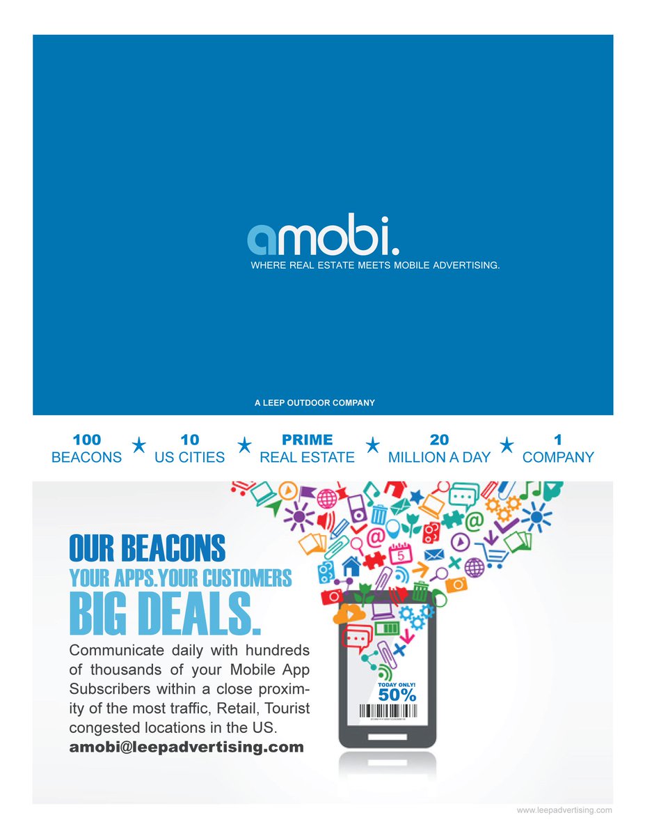 100 #iBeacons, 10 Cities, 20M daily. The most traffic, #retail congested locations in the US. #OOH #advertising #app #mediabuyer #amobi