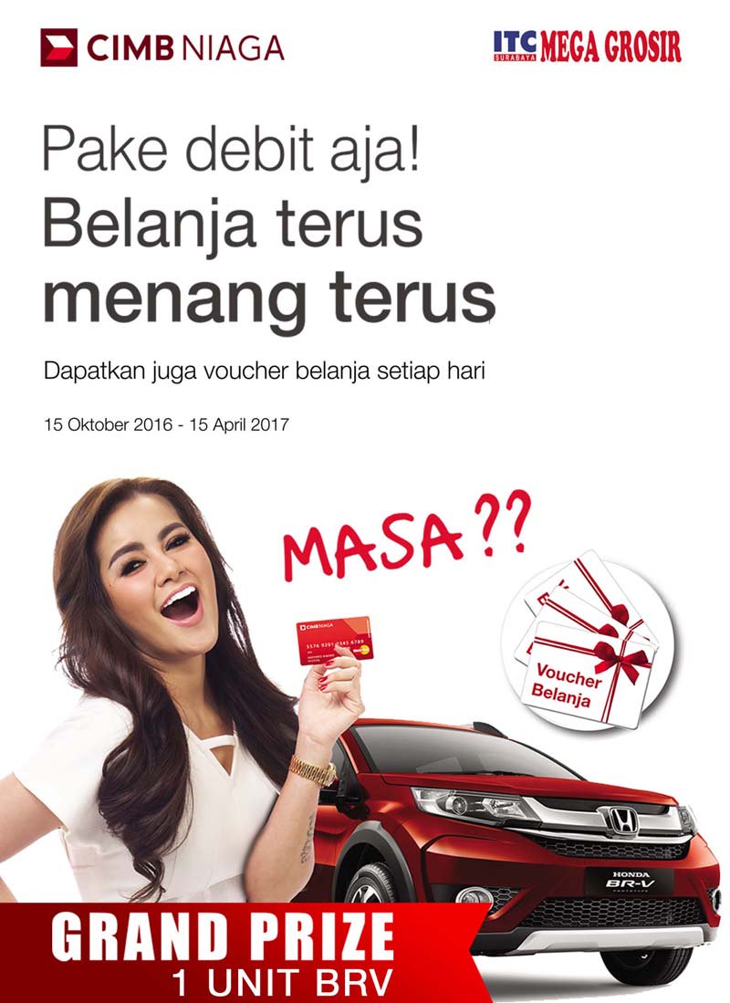 itc_surabaya's tweet photo. @sinarmas_land Belanja pakai debit CIMB Niaga di ITC Surabaya berhadiah BRV &amp; voucher jutaan.15 okt '16-15 apr '17. https://t.co/QQXnYCmHMM