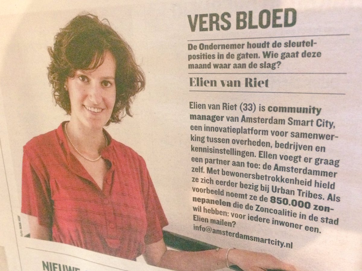 Vers bloed in de stad <a href="/ElienR/">Elien van Riet</a> <a href="/parool/">Het Parool</a> #deondernemer voor iedere Amsterdammer een zonnepaneel <a href="/TribalStrategy/">Urban Tribes</a>