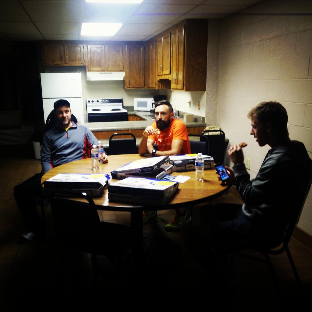 TeamShirlock's tweet photo. Van 2 fueling up on pizza... Midnight breakfast of champions #bourbonchase https://t.co/M9BHGc0WFw
