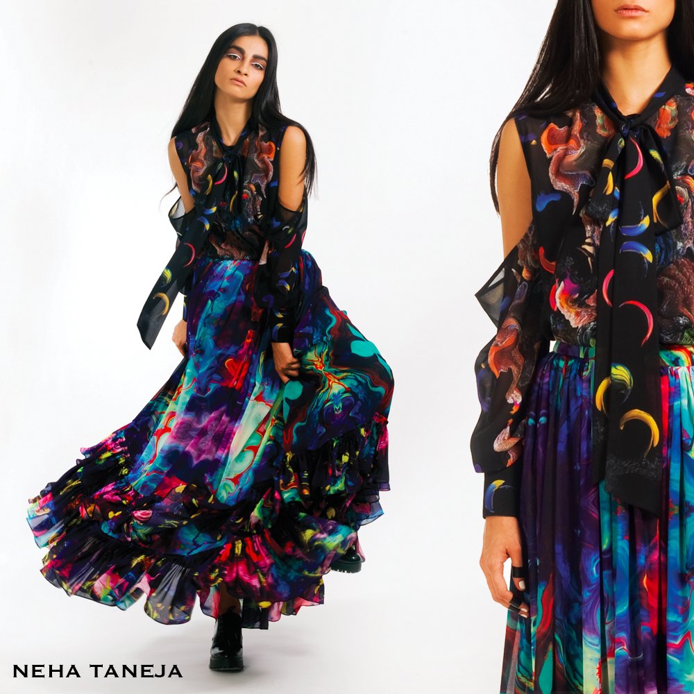 #ShopNow
<a href="/NehaTanejaInc/">Neha Taneja</a> ruffled skirt - INR 9900.
 Cold-shoulder bow-tie blouse - INR 5500.
 Inbox for details.
 #India #fashion #NehaTaneja