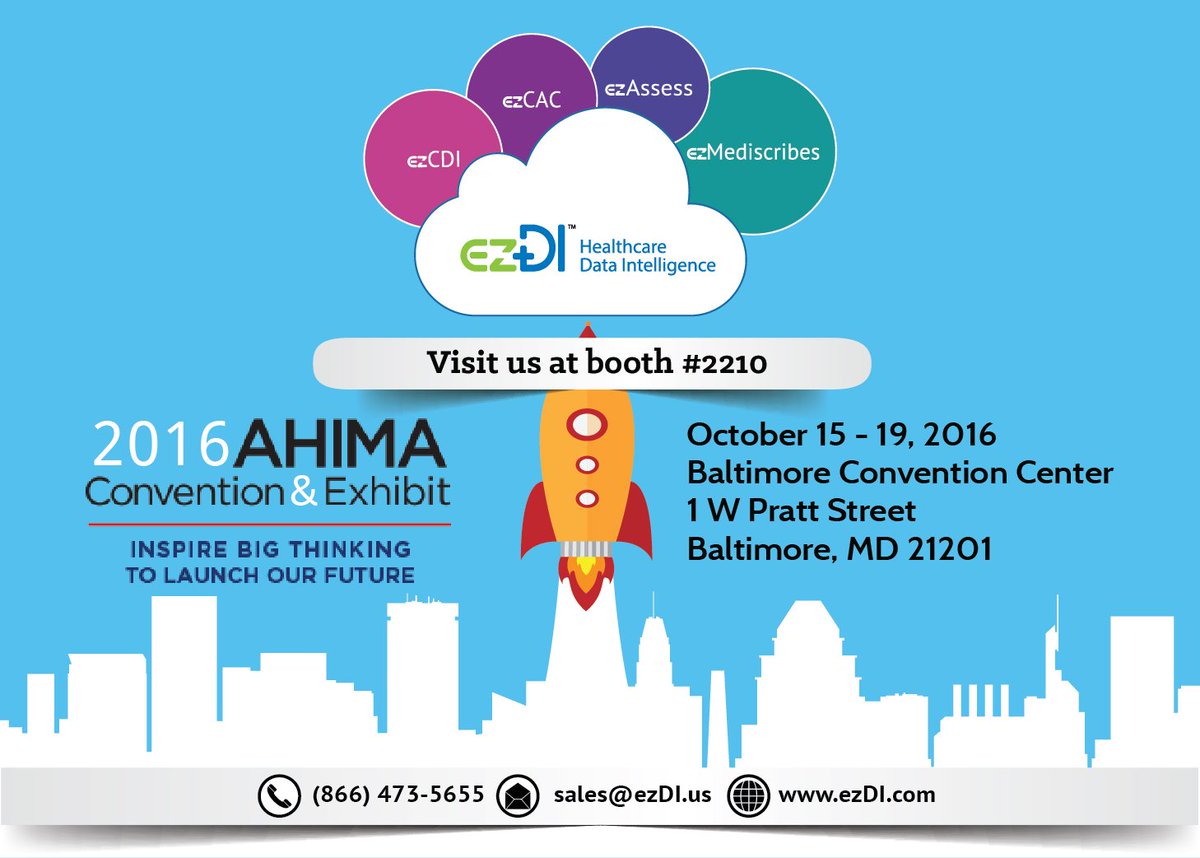 EZDIInc's tweet photo. Looking for best Computer-assisted Coding &amp; Clinical Documentation Improvement solution?
Visit @ezDIInc 's booth #2210 at #AHIMACon16
#HIT99 https://t.co/iWsxIZ6yRU