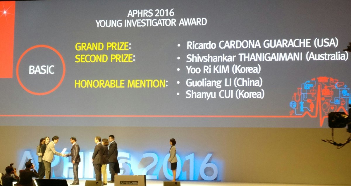 DH_Lau's tweet photo. Congrats to Shivshankar Thanigaimani for winning 2nd prize #aphrs2016 Basic Science Young Investigator Award #CHRD @UniofAdelaide https://t.co/wxmqEETjZR
