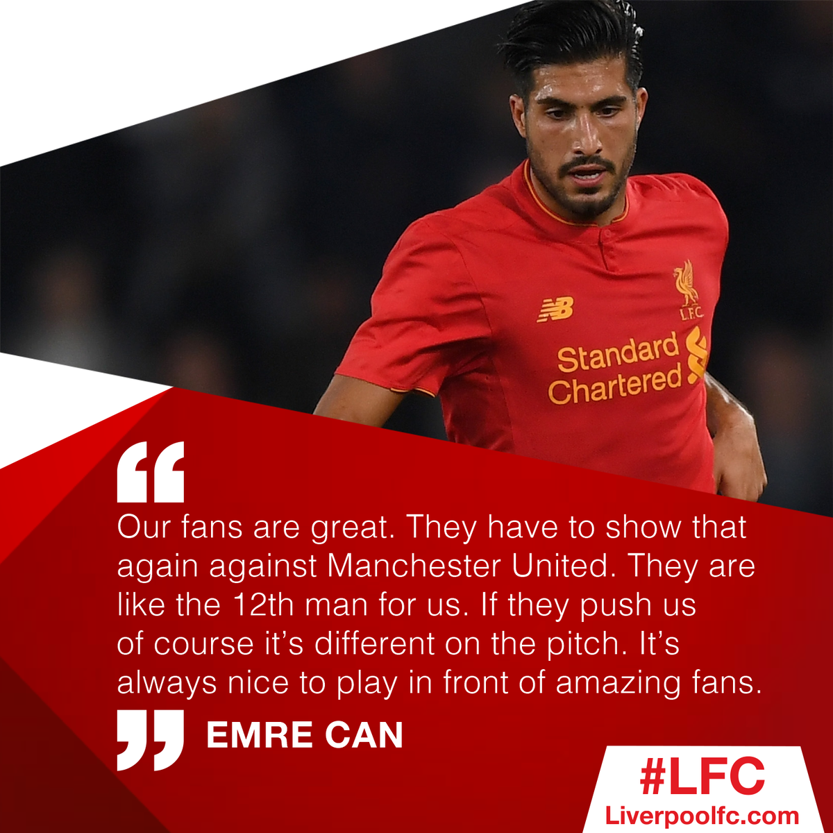 LFC's tweet photo. 💬 Emre Can on the 12th man! https://t.co/mqBiyxf9aL