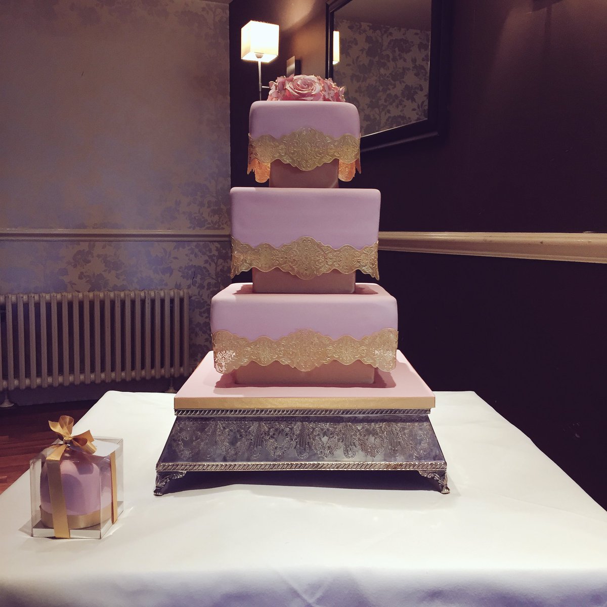 Yvonnescakery's tweet photo. Candy floss pink wedding cake delivered yesterday to The Alderley Edge Hotel #weddingcakescheshire #pinkweddingcake #squareweddingcake https://t.co/hX47yRYK0p