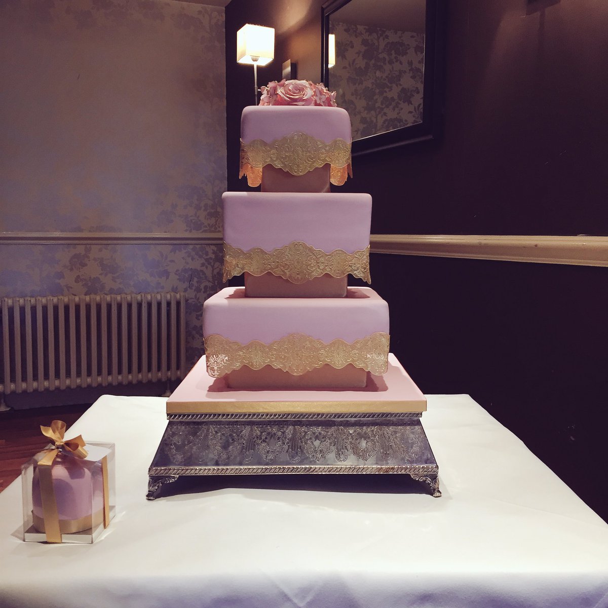 Yvonnescakery's tweet photo. Candy floss pink wedding cake delivered yesterday to The Alderley Edge Hotel #weddingcakescheshire #pinkweddingcake #squareweddingcake https://t.co/hX47yRYK0p