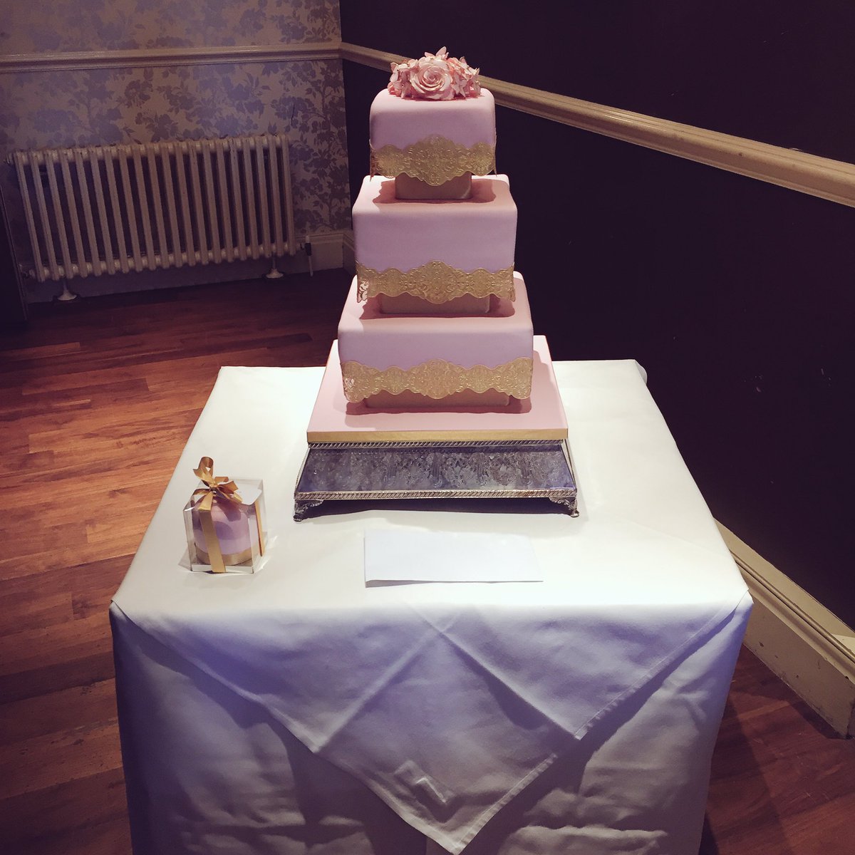 Yvonnescakery's tweet photo. Candy floss pink wedding cake delivered yesterday to The Alderley Edge Hotel #weddingcakescheshire #pinkweddingcake #squareweddingcake https://t.co/hX47yRYK0p