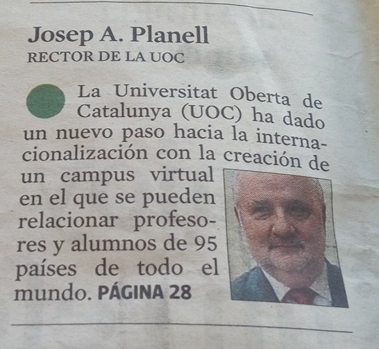 rupermui's tweet photo. Avui, Josep A. Planell, rector de la @UOCuniversitat a @LaVanguardia #novaUOC https://t.co/7rGgYcSn2C