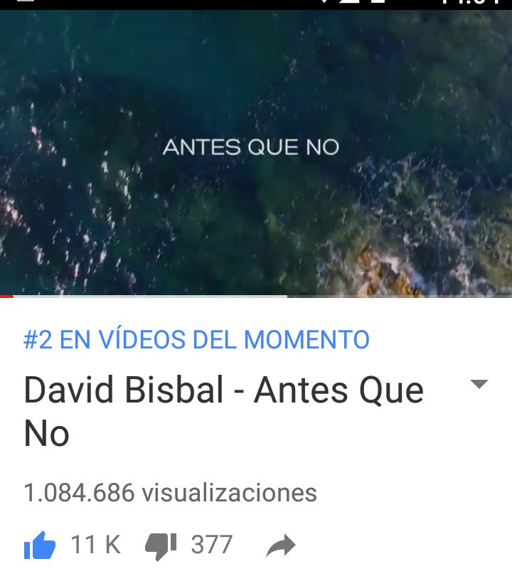 lauralmeria's tweet photo. @davidbisbal Felicidades por el mas de 1 millon de visualizaciones de #AntesQueNoVideo 👏👏 y por ser n°1 en descargas de #AntesQueNo 📲 😘 https://t.co/PwMbXZrfo1