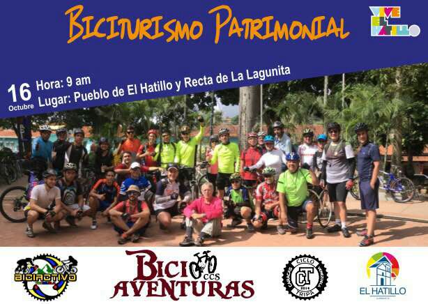 BICITURISMO PATRIMONIAL EL HATILLO
Dom 16 Oct 9:00 am Plaza Bolivar el Hatillo. Ven a conocer el Patrimonio Cultural del Hatillo...!!!