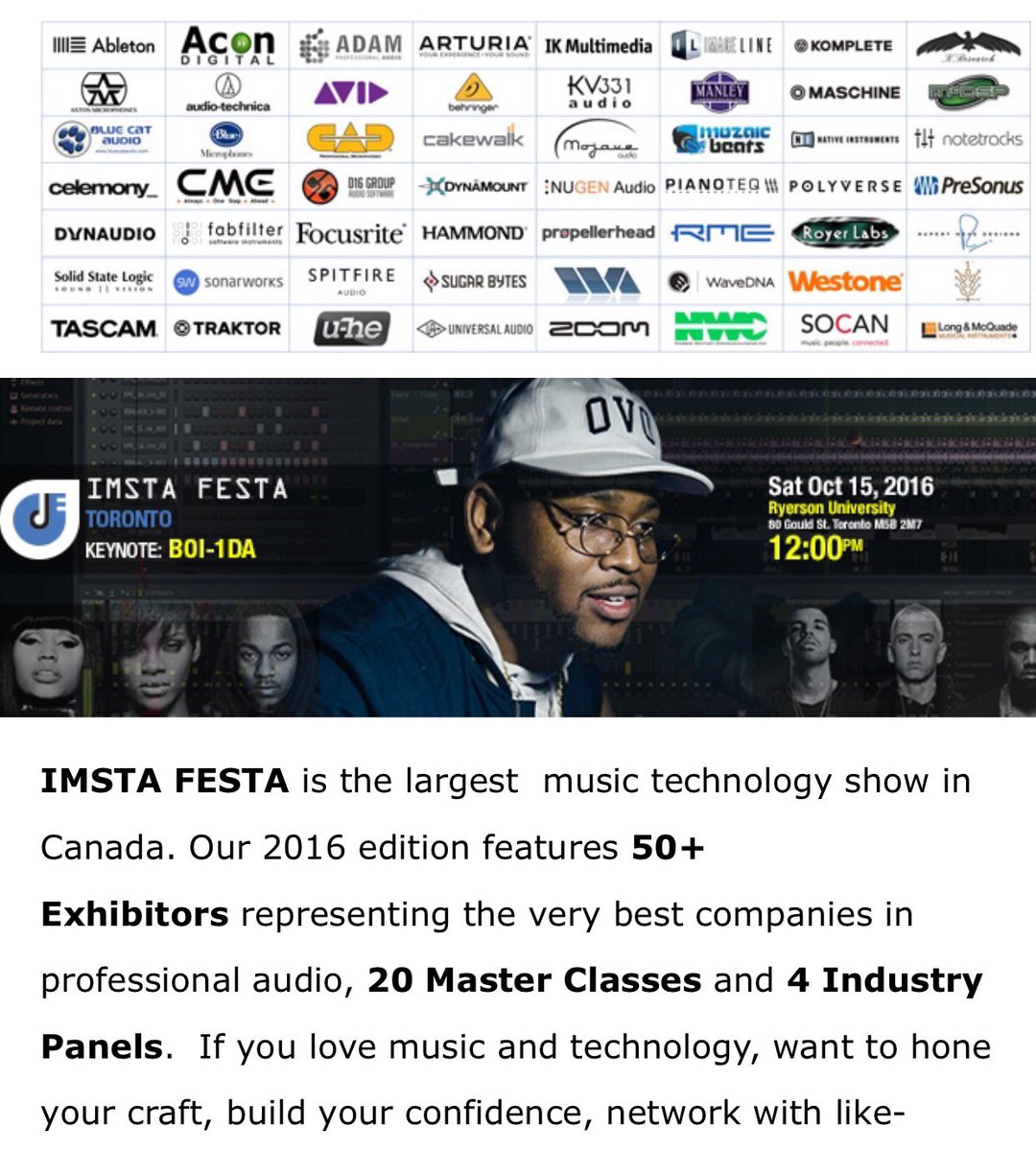 Notetracks will be exhibiting <a href="/IMSTA_FESTA/">IMSTA FESTA</a> in Toronto. Come check us out today at booth #15 Opening Keynote by <a href="/Boi1da/">Boi-1da</a>