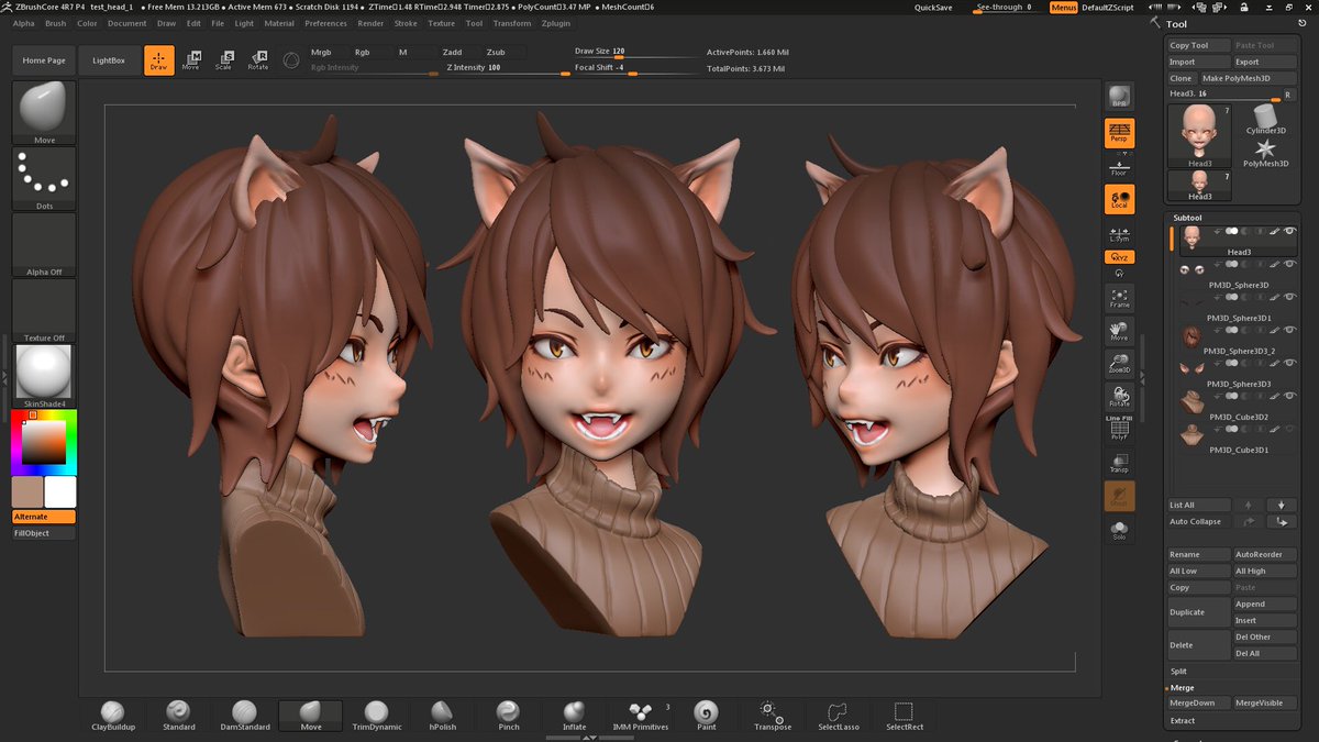 隙間の人 早速zbrush Coreで適当に落書きしてみた 思いの外テンション上がって5時間くらい触ってた 本家zbrushに慣れてると物足りない点は勿論あるけども デフォルメキャラくらいなら問題なく作れそう Zbrushcore