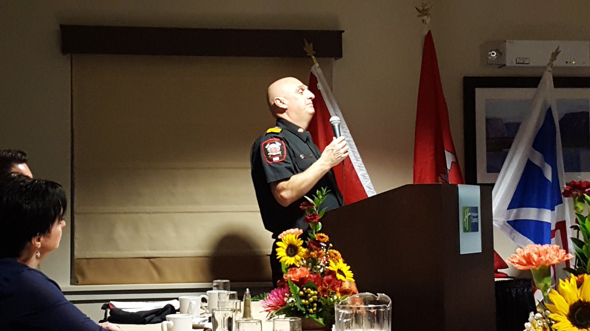 Deancball's tweet image. Fire chief giving his 12 month review at the 66th fireman's ball in Deer Lake. A huge thank you for dedication.