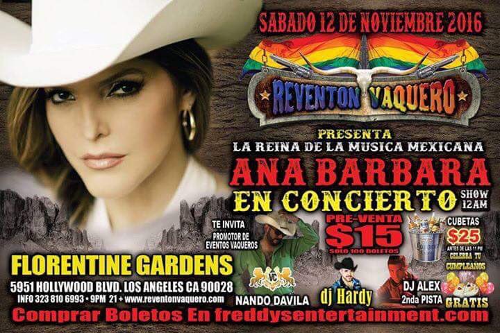 AnaBarbaraFans's tweet photo. #ABFans Acompañenos #FlorentineGardens #California #Nov12 @anabarbaramusic https://t.co/4D5e6RQvRy