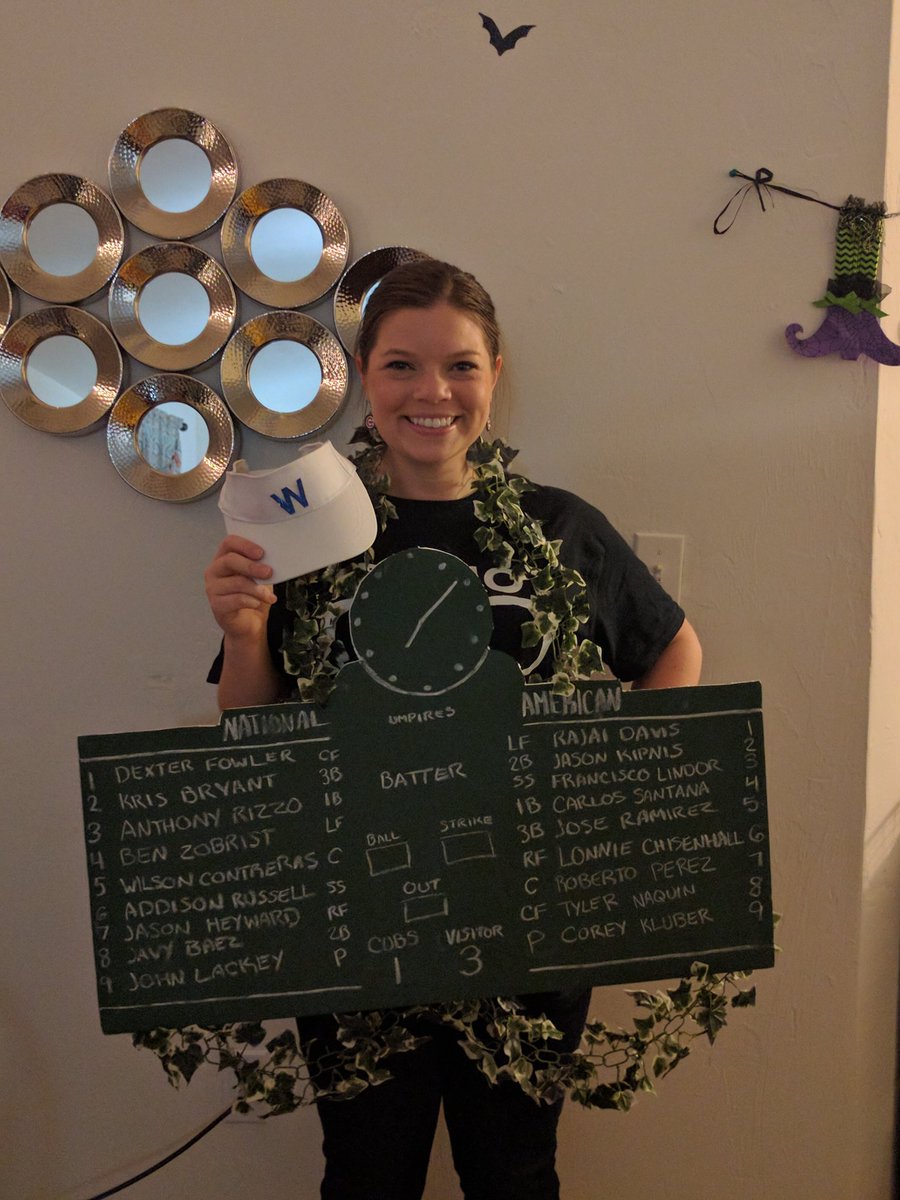 ArieMarae's tweet photo. When you go to a Halloween party, but the @Cubs are playing in the World Series and you have to wear your lucky shirt. https://t.co/pt2mkTAs2K