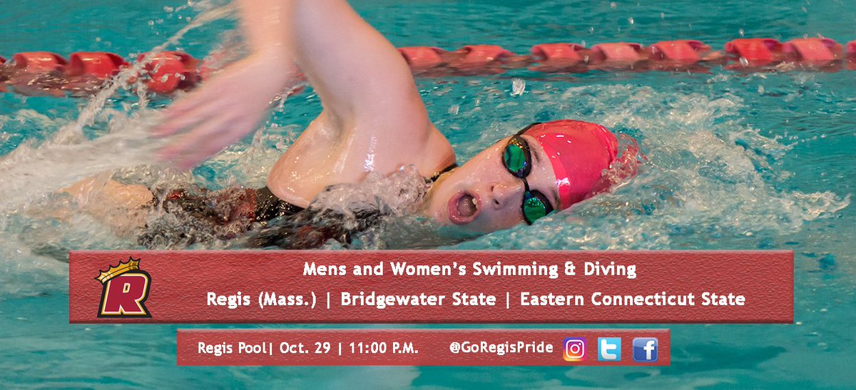 GoRegisPride's tweet photo. #GAMEDAY: @RegisSwimDive hosting @bsubears and @ecsuathletics today, 11am at #RegisPool. #RegisSWIM Live stream: https://t.co/NPe0SLENis https://t.co/Bcnvo6K5Ke