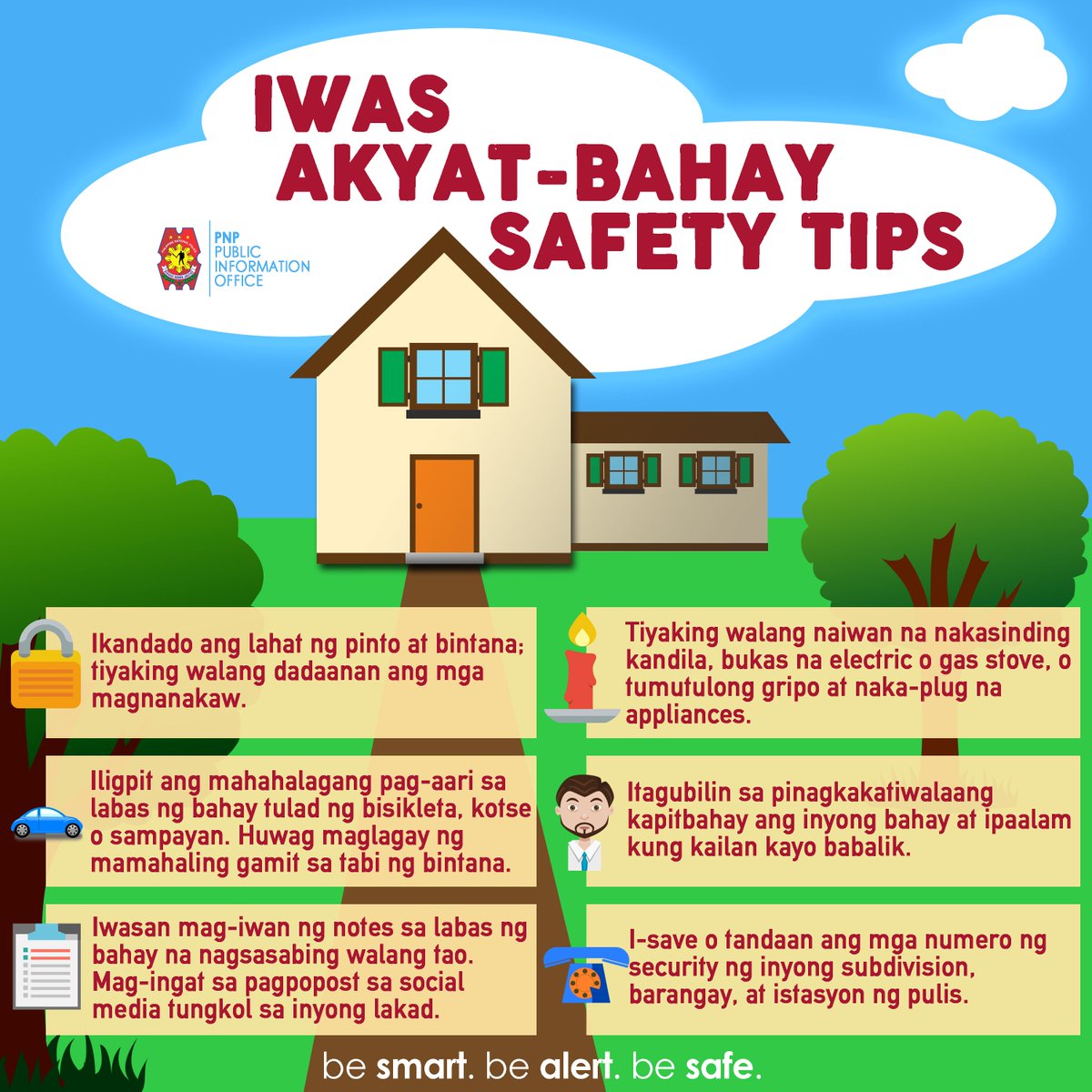 pnppio's tweet photo. Maging kampante sa pag-iwan ng inyong tahanan ngayong Undas. Narito ang ilang paalala upang matiyak ang seguridad at makaiwas sa magnanakaw. https://t.co/27xp7wEBGZ