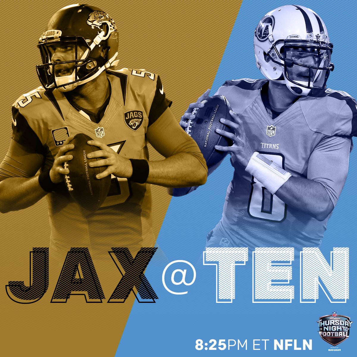 NFL's tweet photo. .@Jaguars.
@Titans.
GAME TIME! #TNF #ColorRush https://t.co/nkEqeFwDcM