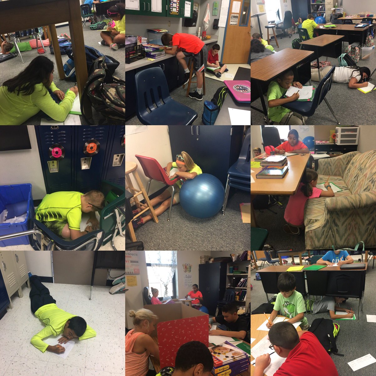 bchristian82's tweet photo. Freedom to choose a writing spot shows the diversity in learners. Just look at their creative choices #peaceloveclaybon #forneyconnects https://t.co/GvqwU9P9Oz