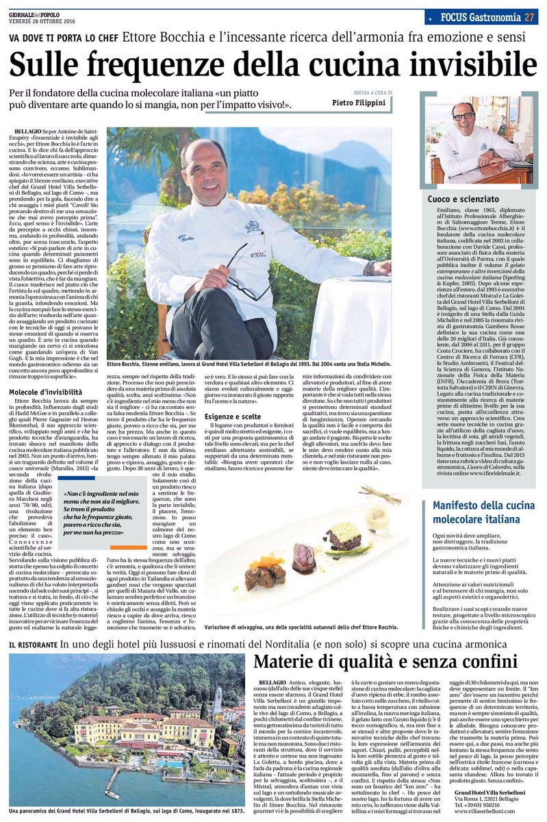 Oggi sul <a href="/giorndelpopolo/">Giornale del Popolo</a> viaggiamo con #EttoreBocchia sulle frequenze della cucina invisibile #VillaSerbelloni #cucinaitaliana #food #chef