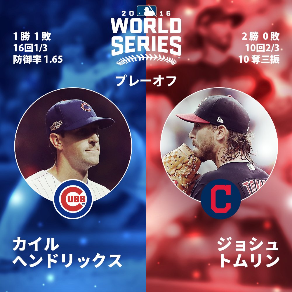 Mlb Japan 予告先発 シリーズは1勝1敗のタイとなり 第3戦でワールドシリーズチャンピオンに先に王手をかけるのはどちらになるだろうか カイル ヘンドリックスとジョシュ トムリンはどちらもポストシーズンにおいて信頼がおける選手 勝利を挙げるの