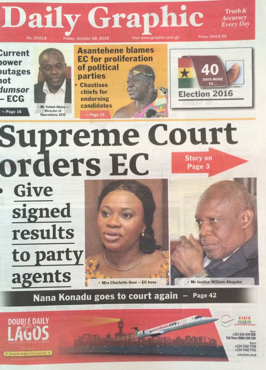 PulseGhana's tweet photo. Pulse Newspaper Review
Daily Graphic : Supreme Court orders EC
#PulseGhana #PulseReview #PulseNews https://t.co/0O9axZQ05y