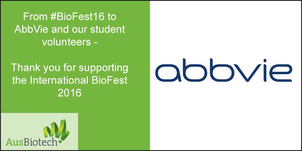 AusBiotech's tweet photo. A shout out to all our outstanding @abbvie student volunteers at #BioFest16! https://t.co/cUqepgUHGZ https://t.co/YjAkkn4S4a