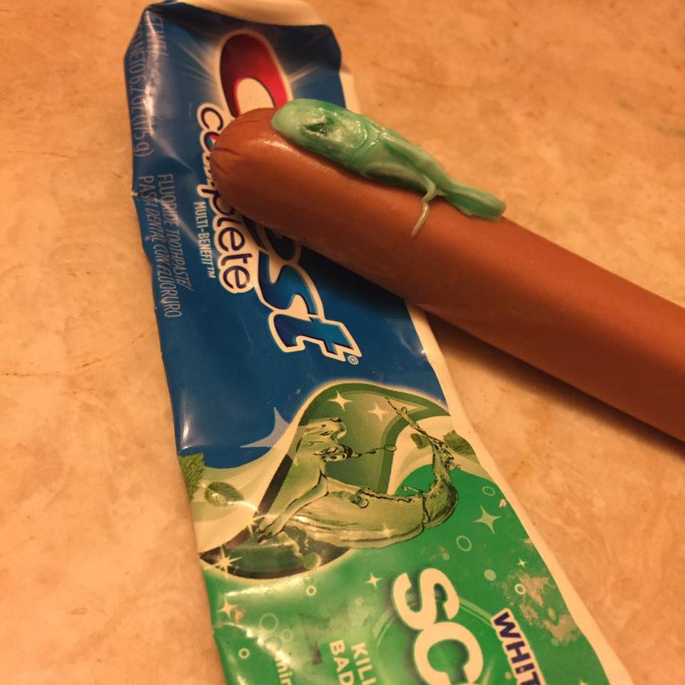 hotdog with toothpaste