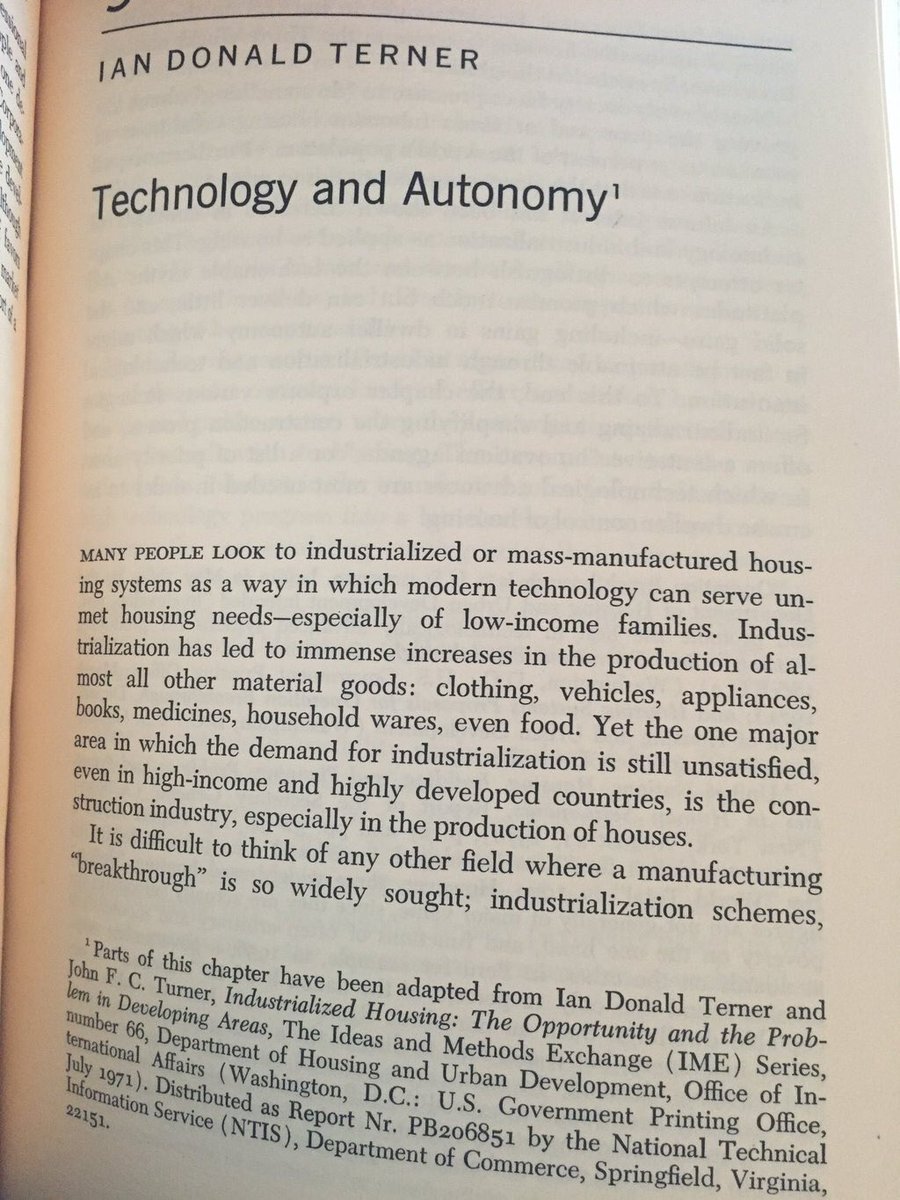 tmccormick's tweet image. #JFCTurner worked with SF's Don Terner, who has fascinating essay in same 1972 vol, on #componentization of housing