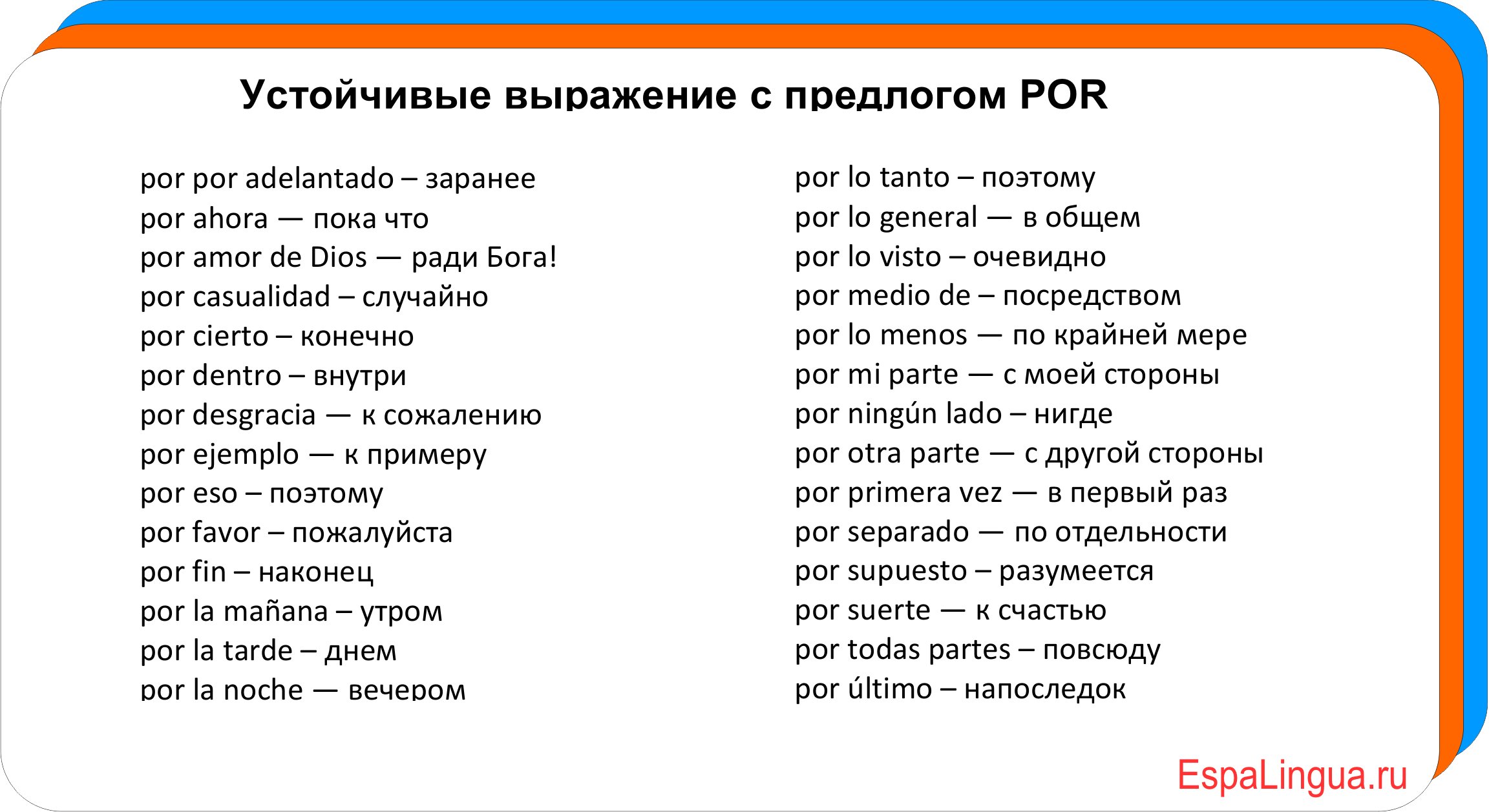 Предлоги в испанском языке таблица