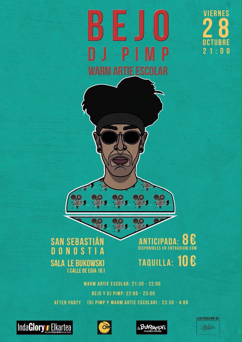 TODAY IS THE DAY‼️
BEJO x DJ PIMP live! 
+ ARTIE ESCOLAR DJ 
[<a href="/LeBukowski/">Le Bukowski</a> / 21:00/ 8-10€] 
📍PILLA TU ENTRADA: entradium.com/entradas/bejo-…