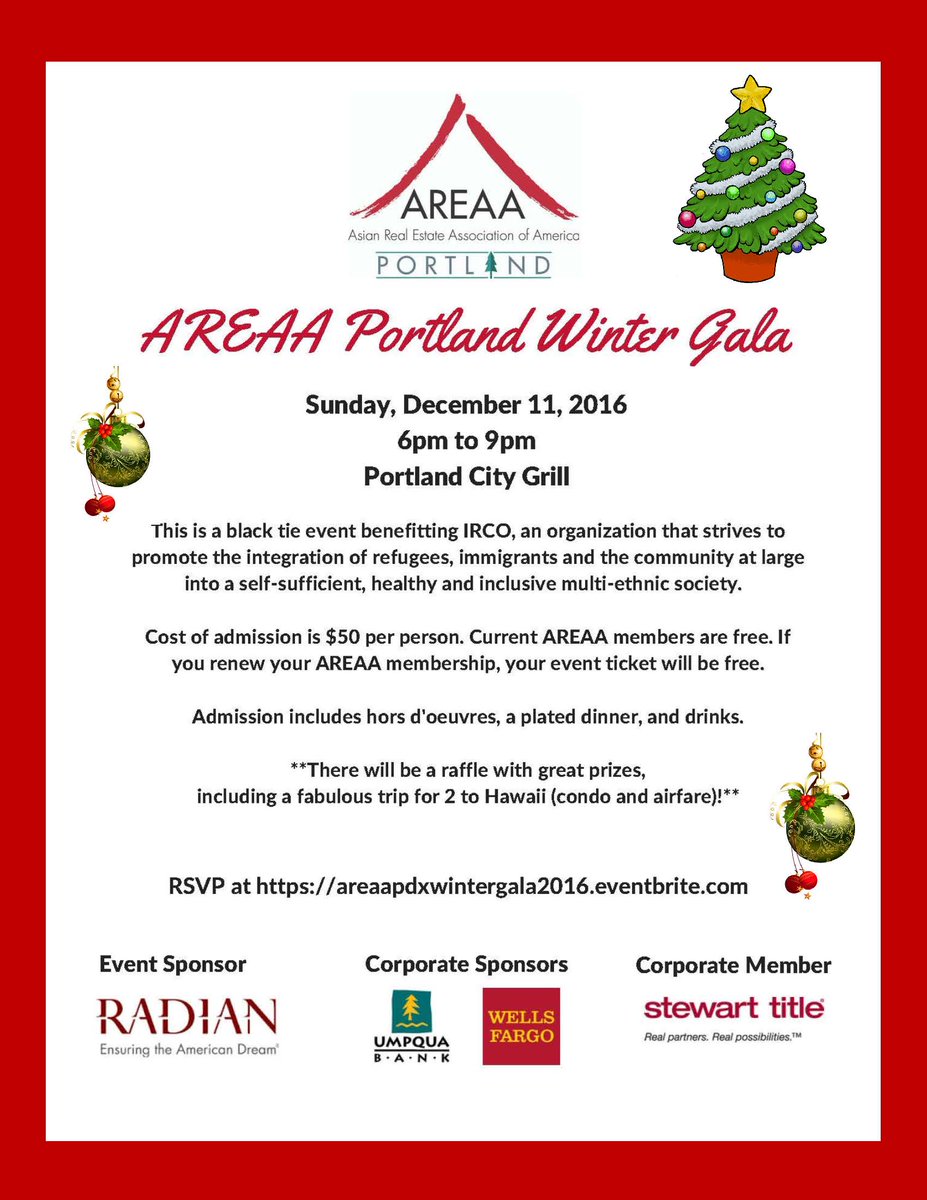 Join us December 11th for our Winter Gala at Portland City <a href="/PCityGrill/">Portland City Grill</a> ! Tickets are available now at areaapdxwintergala2016.eventbrite.com