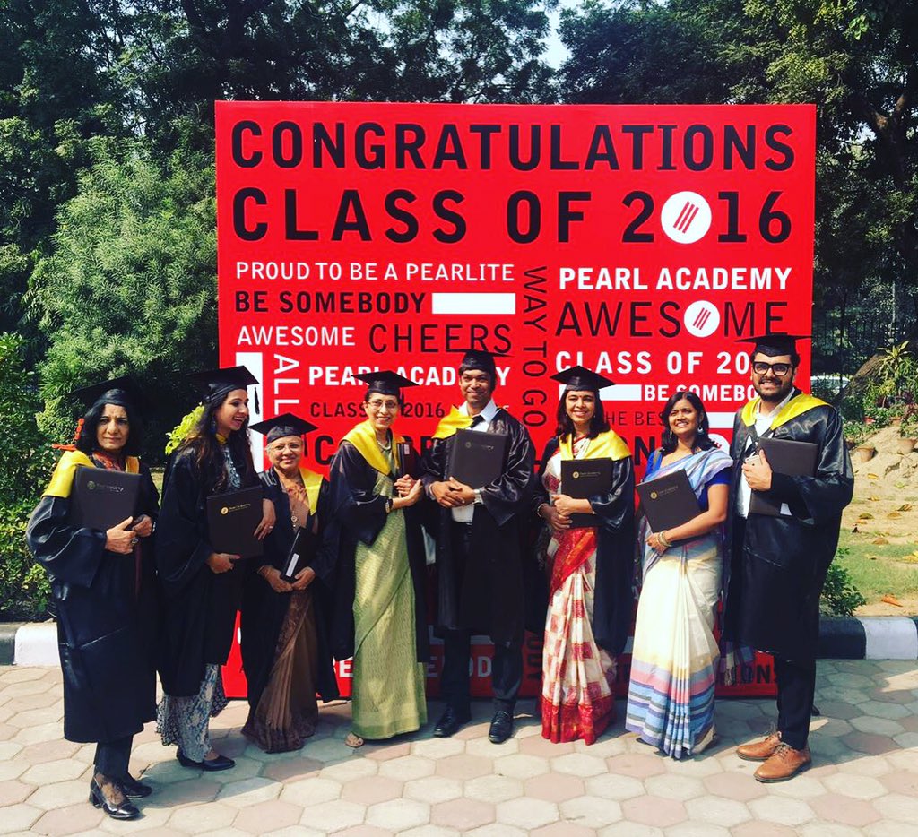 PearlAcademyInd's tweet photo. Pearl faculty celebrating their degrees #convocation16 @PearlAcademyInd https://t.co/jYqrxnMa97