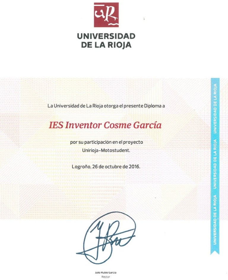 IESCosmeGarcia's tweet photo. .@unirioja entrega un Diploma al @IESCosmeGarcia por participar en el equipo @URmotostudent premiado en @MotoStudent
https://t.co/sBz3fDKItm https://t.co/FsUow0r37m