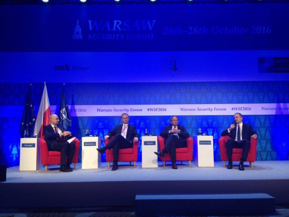 WarsawForum's tweet photo. Panelists of today's 1st Ministerial Session are: Daniel #Kostoval, Tamas #Vargha, and Tomasz Szatkowski @T_Szatkowski. #WSF2016 https://t.co/Xmbs6xCWRB