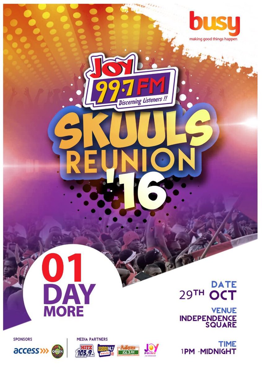 andydosty's tweet photo. We're a day away from the biggest outdoor event! #SkuulsReunionBusy4G. Powered by @busy_gh. Surely, good things are going to happen!!! https://t.co/SFB3RAKIZV