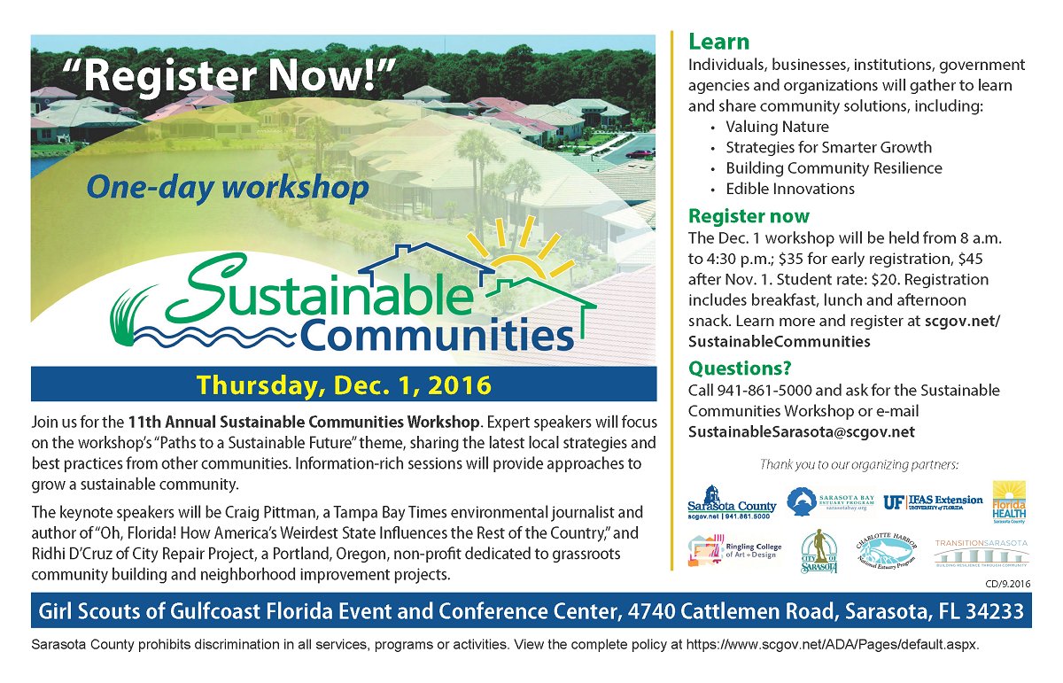 SustainSara's tweet photo. Last chance for early registration: https://t.co/0DDTr9wnLb | #SCW16 @UFSarasotaExt https://t.co/Es9lmgnQJ5