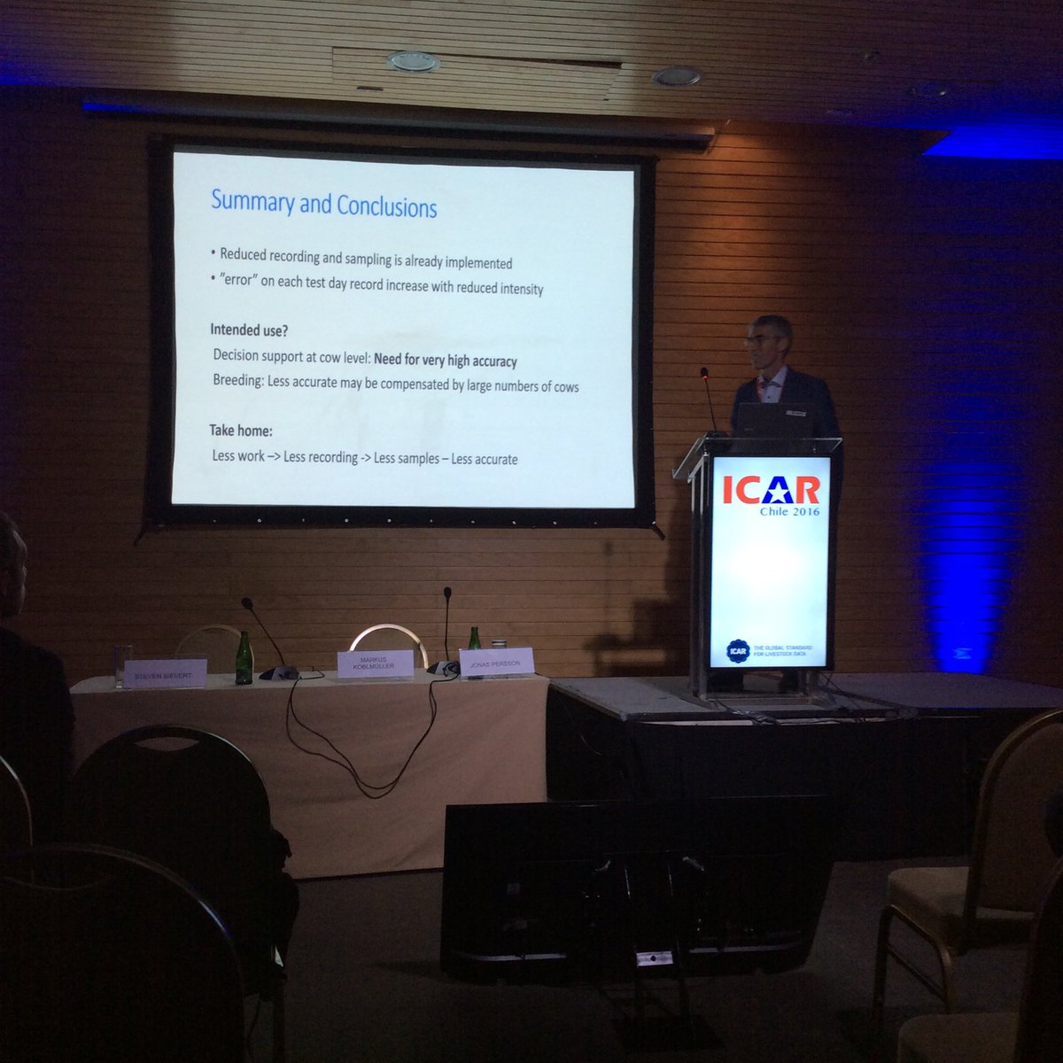 DanielMLefebvre's tweet photo. Jonas Persson of RYK presents comparisons of different test-day data collection methods to estimate daily milk, component yields #ICAR2016 https://t.co/Obl8mDJpJW