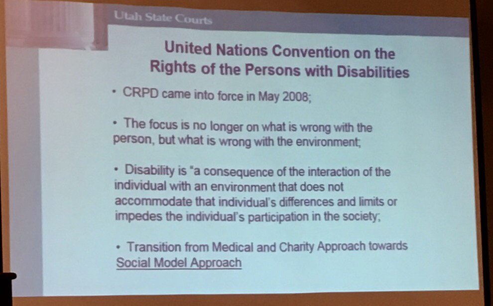 CMAorg's tweet photo. #NALC2016 reminder: UN definition of disability focuses on failure of environment to respond to ind differences. https://t.co/ulXHWNW5xn