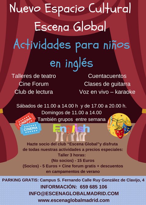 EscenaGlobalMad's tweet photo. Este sábado inauguramos #EscenaGlobalMad en #campsanfernando. No te lo pierdas. Puertas abiertas de 6 a 8 #inglés #teatro #música #diversión https://t.co/zsQcTZN2De