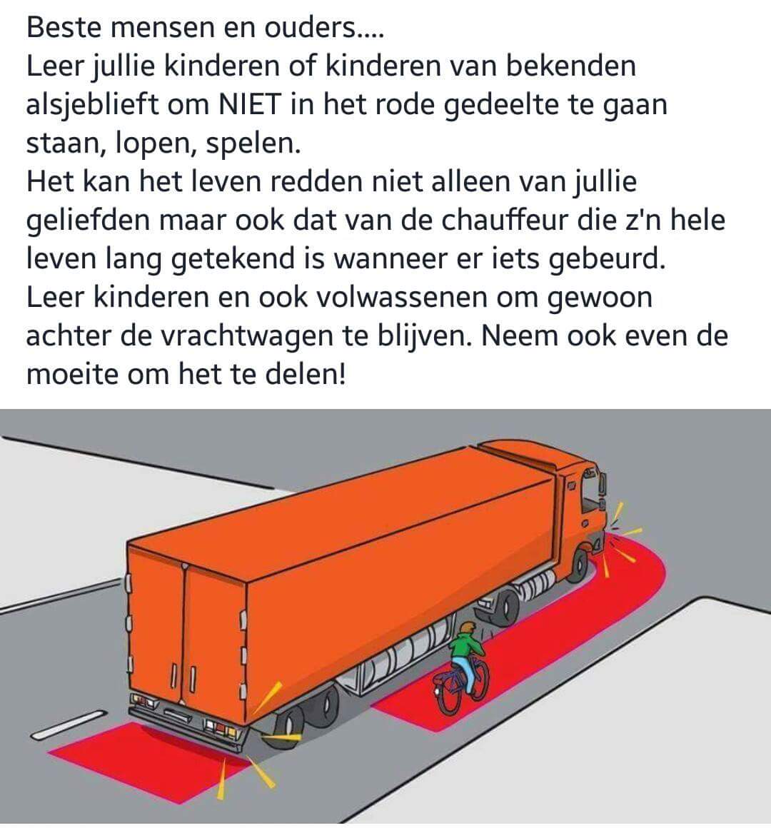 Houd rekening met de dode hoek van vrachtwagens!
