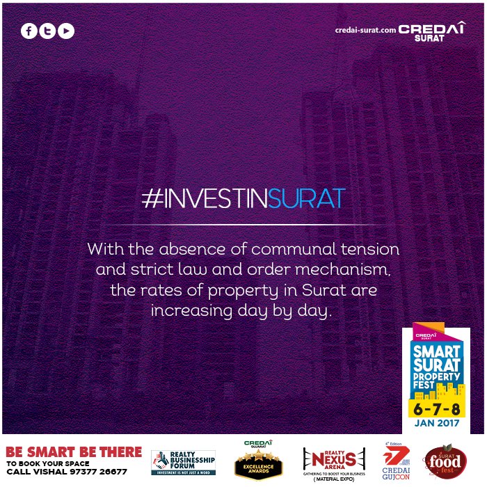 credaisurat's tweet photo. #InvestInSurat
Free strict laws &amp; order mechanism, it is one of the hottest properties to invest in as the prices are increasing day by day. https://t.co/60JHP23voR