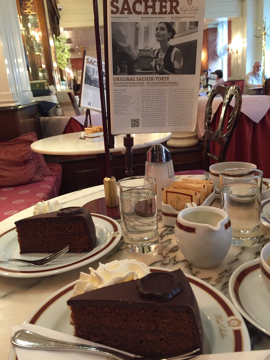 cantonsoup's tweet photo. The original Sacher Torte at Hotel Sacher. A must treat in #Salzburg. #SacherTorte #AmazingAustria https://t.co/xJkcOowSzN