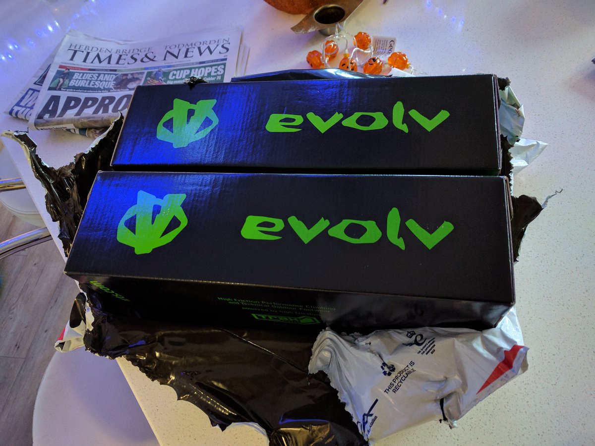 adamthedev's tweet image. So psyched, Evolv just sent me 2 pairs of their best climbing shoe! That&apos;s like over £300 worth of gear for free!
