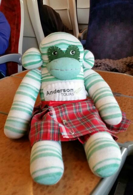 AndersonTours's tweet photo. Monkey is on his way to Edinburgh by train and has a new kilt for the occasion #atmonkey #Scotland #AndersonTours https://t.co/BWJlBdqSQW