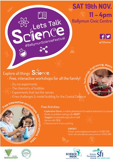 Let’s Talk Science - fabulous family event by @gapireland &amp; <a href="/RediscoveryCtr/">Rediscovery Centre</a>  coming up on Sat 19th Nov 11-4pm