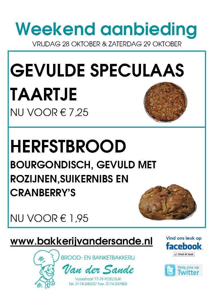 We hebben ze weer heerlijk gemaakt: gevulde speculaastaartjes. Ook kun je dit weekend genieten van ons heerlijke Bourgondische herfstbrood.