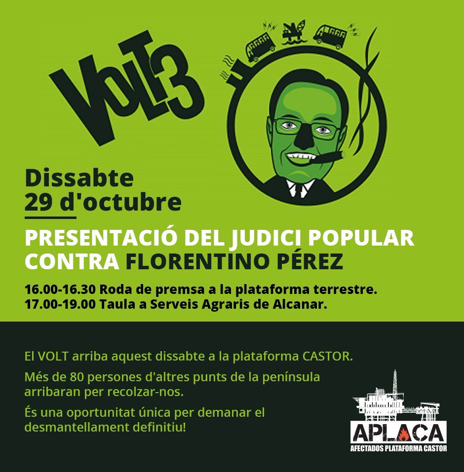 El VOLT arriba aquest dissabte a la plataforma CASTOR.
Més de 100 persones d'altres punts de la península arribaran per recolzar-nos.